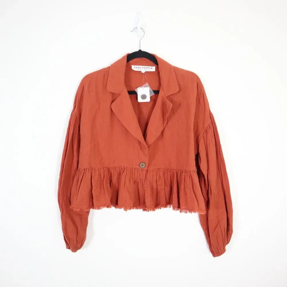NWT Free People Size XS Lyra Tiered Bed Jacket Gauzey Rust Orange - Picture 2 of 11